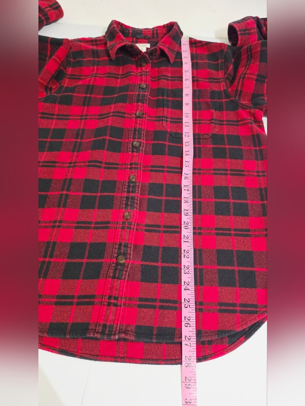 L.L.Bean Women’s M 100% Organic Cotton Flannel Shirt Red Black Plaid Button Up - Picture 8 of 15
